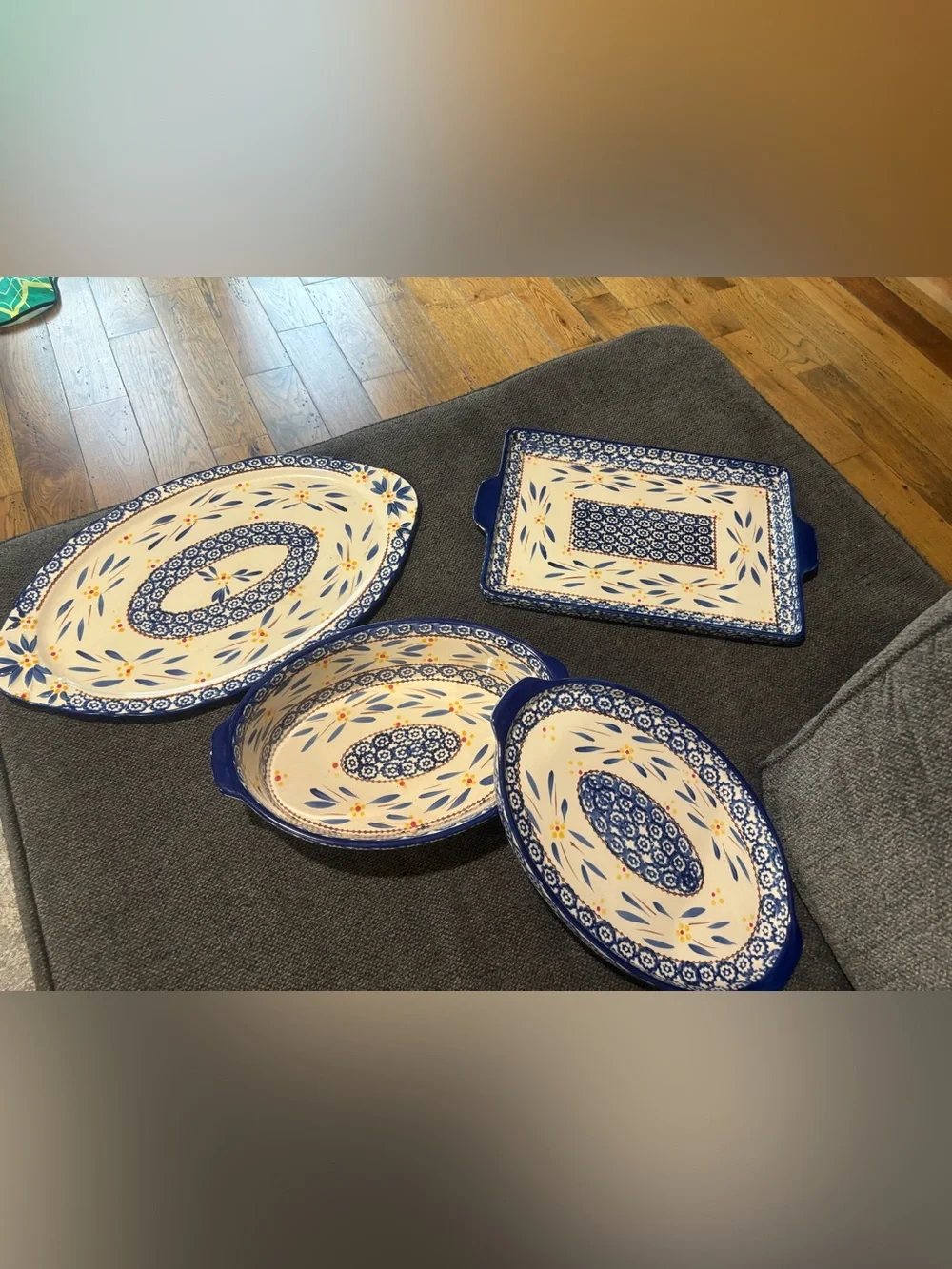 Temp-Tations Blue and White Old World Floral Ceramic Serving Platters Casserole